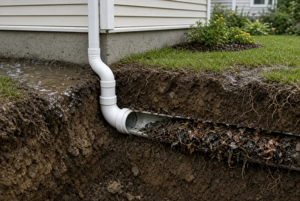 Clogged Underground Downspout Drain